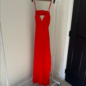 Red Dress with Skinny straps and slit